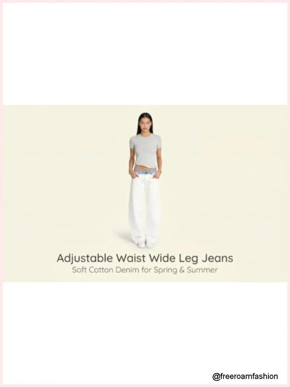 Adjustable Waist Wide Leg Jeans Casual Mid High Waisted Baggy Straight Leg